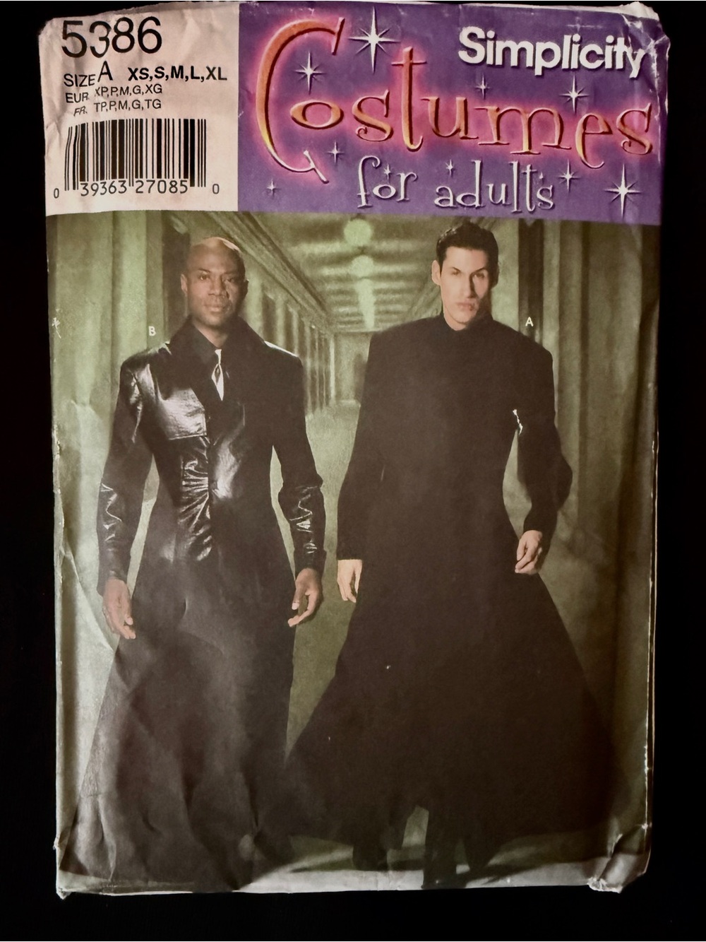 2003 Simplicity Costume Matrix Gothic Trench Coat Duster Pattern 5386 Size A Neo